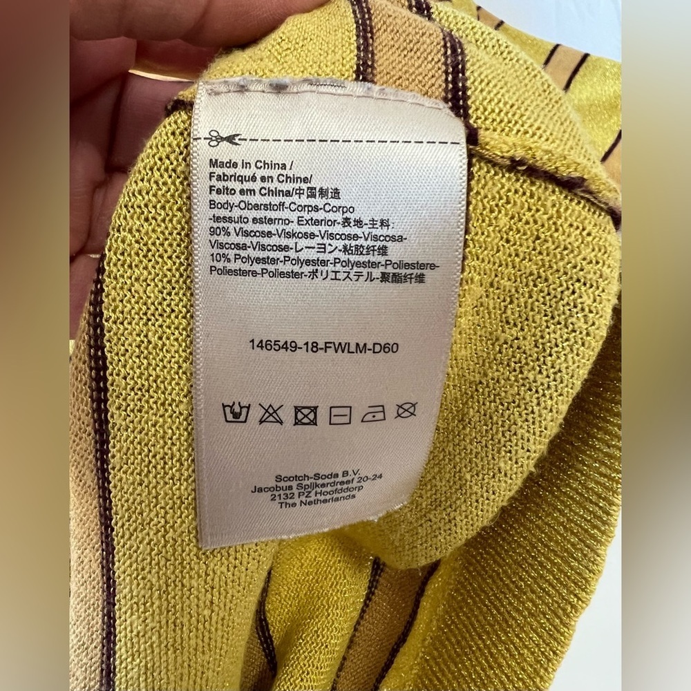 Scotch & Soda | Women’s SZ Small | Yellow Metallic Striped Long Sleeve Top - Picture 9 of 12